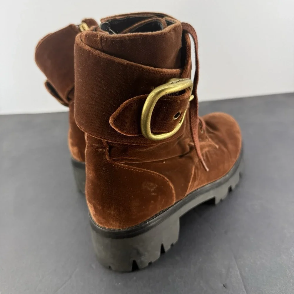 Coach Ankle Combat Boots Lucy Lace Up G2455 Brown Velvet Womens Size 7.5B